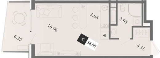 Апартаменты Студия 34.55 кв. м