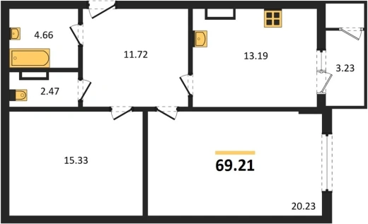 Квартира 1-комн. 69.21 кв. м