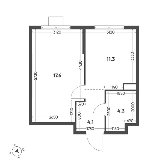 Квартира 1-комн. 37.3 кв. м