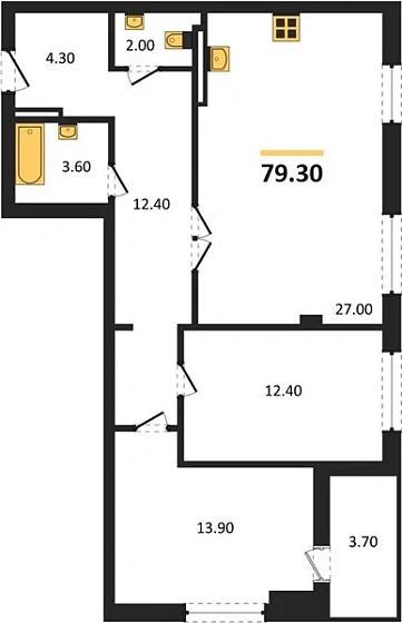 Квартира 2-комн. 79.3 кв. м
