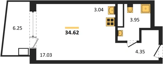 Апартаменты Студия 34.62 кв. м
