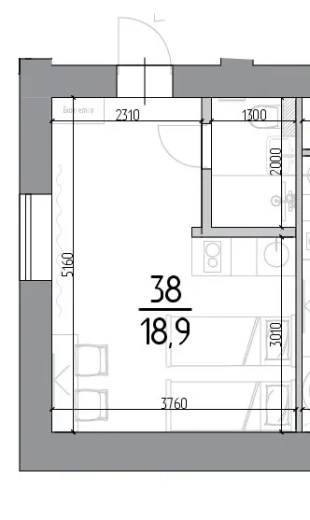Апартаменты Студия 18.9 кв. м