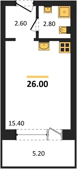 Апартаменты Студия 26 кв. м