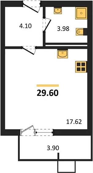 Квартира Студия 29.6 кв. м