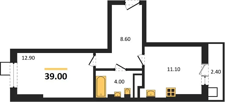Квартира 1-комн. 39 кв. м