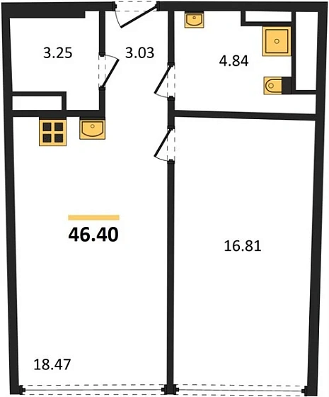 Апартаменты 1-комн. 46.4 кв. м
