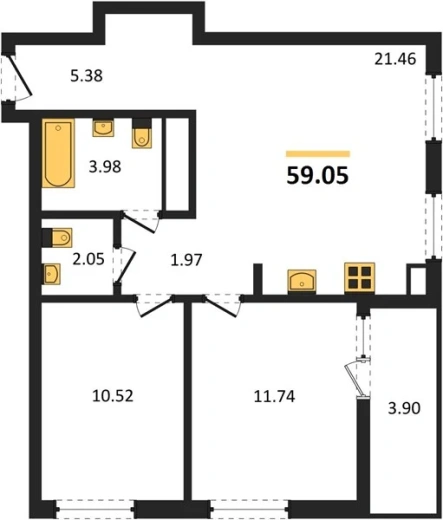 Квартира 2-комн. 59.05 кв. м