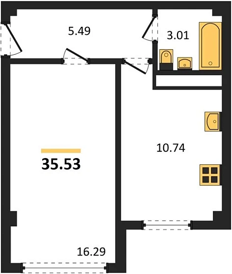 Квартира 1-комн. 35.53 кв. м