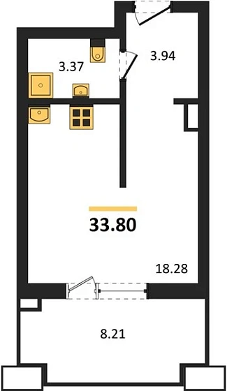 Апартаменты Студия 33.8 кв. м