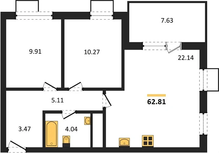 Квартира 2-комн. 62.81 кв. м