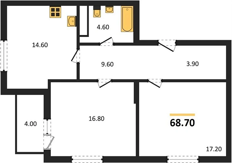 Квартира 2-комн. 68.7 кв. м