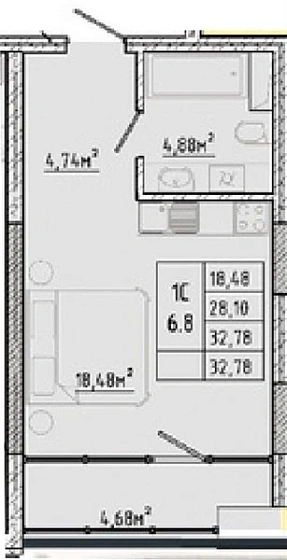 Квартира Студия 32.78 кв. м