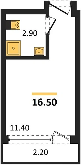 Апартаменты Студия 16.5 кв. м