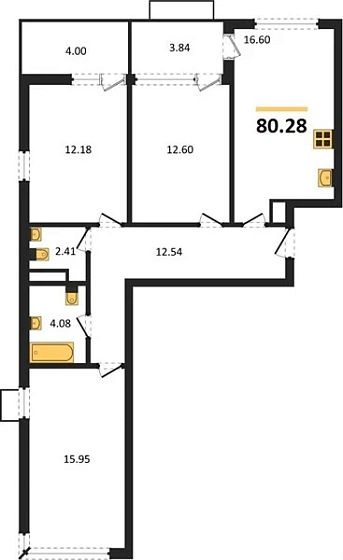 Квартира 3-комн. 80.28 кв. м