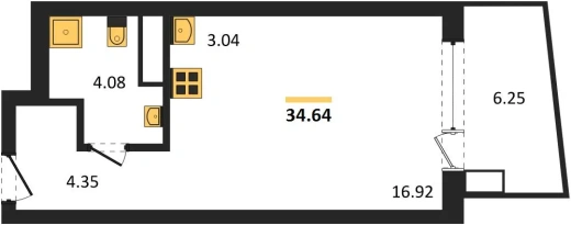 Апартаменты Студия 34.64 кв. м