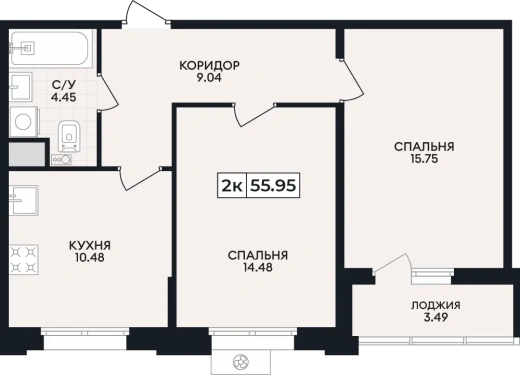 Квартира 2-комн. 55.95 кв. м