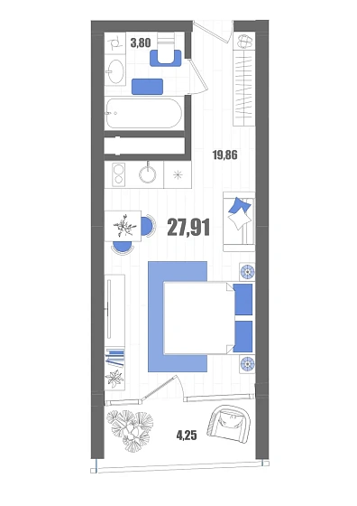 Апартаменты Студия 27.91 кв. м