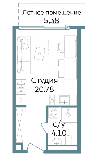 Апартаменты 1-комн. 30.26 кв. м
