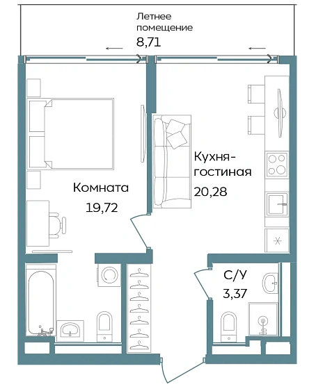 Объект недвижимости 52.88 кв. м