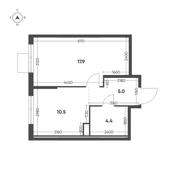 Квартира 1-комн. 37.8 кв. м