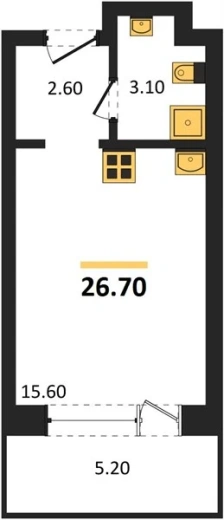 Апартаменты Студия 26.7 кв. м