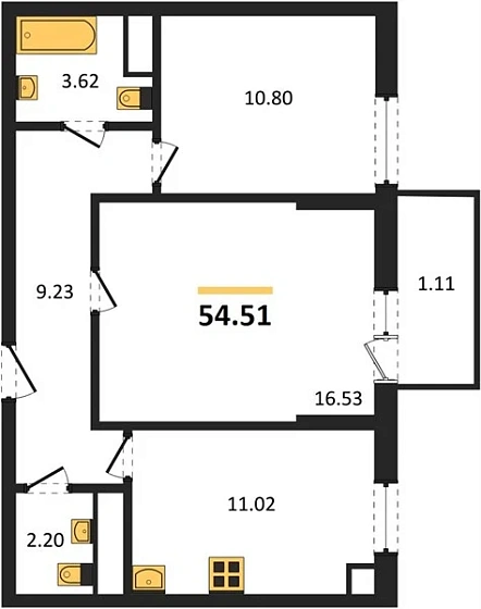 Квартира 2-комн. 54.51 кв. м