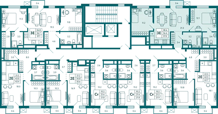 Квартира 2-комн. 57.1 кв.м