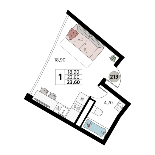 Апартаменты 1-комн. 23.6 кв. м