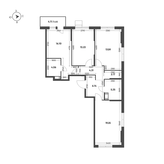 Квартира 3-комн. 88.76 кв. м