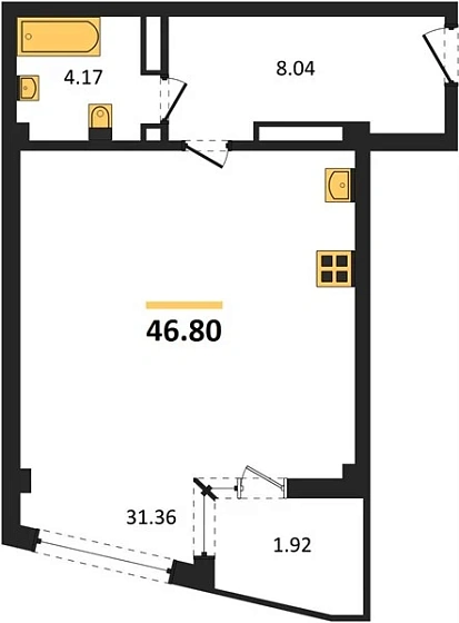 Апартаменты 1-комн. 46.8 кв. м
