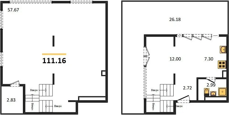 Квартира 1-комн. 111.16 кв. м