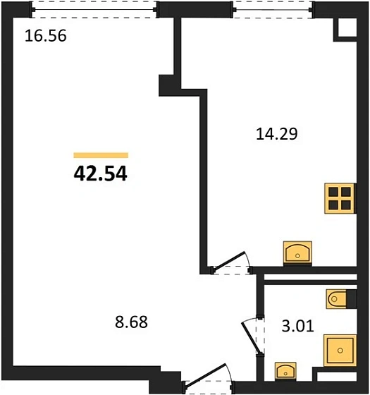 Квартира 1-комн. 42.54 кв. м