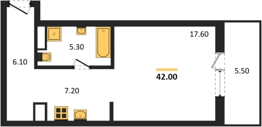 Квартира Студия 42 кв. м