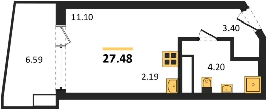 Апартаменты 1-комн. 27.48 кв. м