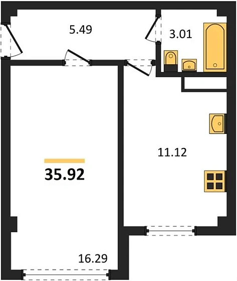 Квартира 1-комн. 35.92 кв. м