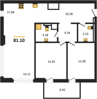 Квартира 3-комн. 81.1 кв. м