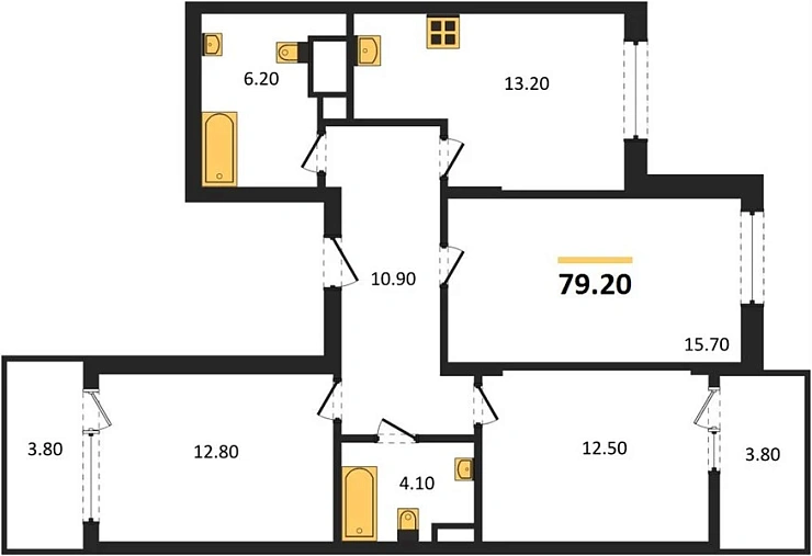 Квартира 3-комн. 79.2 кв. м