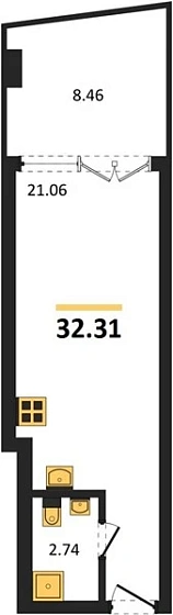 Апартаменты Студия 32.35 кв. м