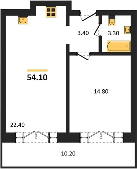 Апартаменты 1-комн. 54.1 кв. м