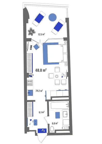 Апартаменты Студия 48.8 кв. м
