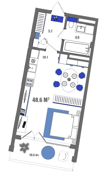Апартаменты Студия 48.6 кв. м