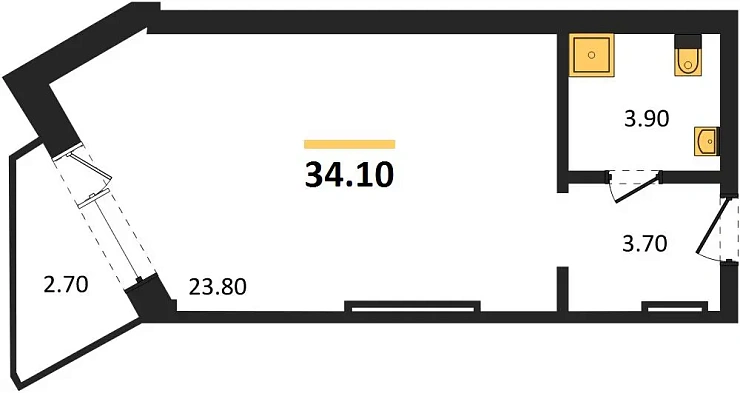 Апартаменты 1-комн. 34.1 кв. м