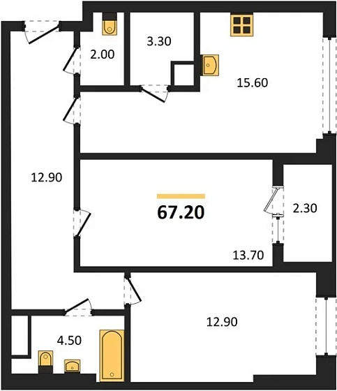 Квартира 2-комн. 67.2 кв. м