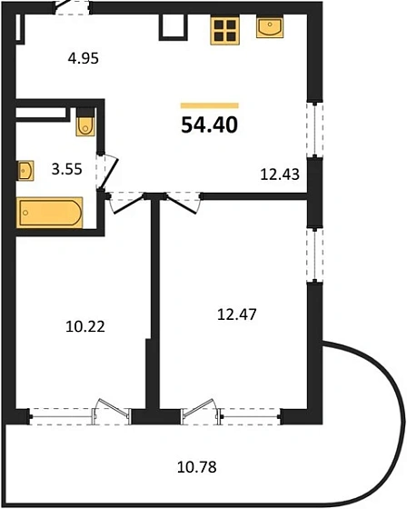 Апартаменты 2-комн. 54.4 кв. м