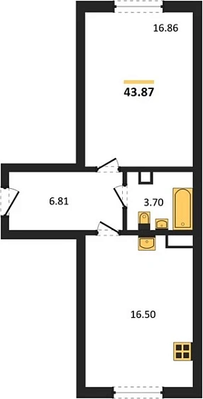 Квартира 1-комн. 43.87 кв. м