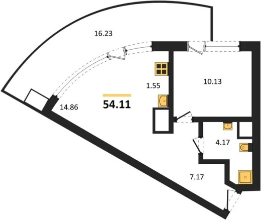 Апартаменты 1-комн. 54.11 кв. м