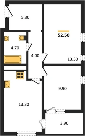 Квартира 2-комн. 52.5 кв. м