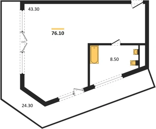 Апартаменты 1-комн. 76.1 кв. м
