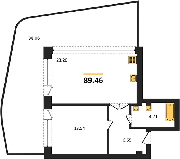 Апартаменты 1-комн. 89.46 кв. м
