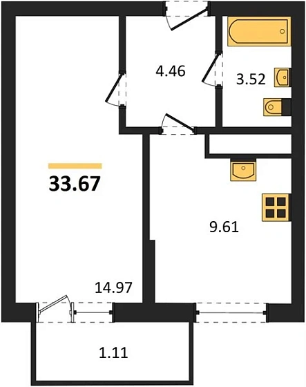 Квартира 1-комн. 33.67 кв. м